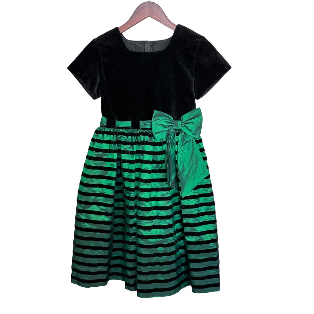 Vintage‎ Sylvia Whyte Saks Girls Velvet Holiday Dress Green Black Tulle 10